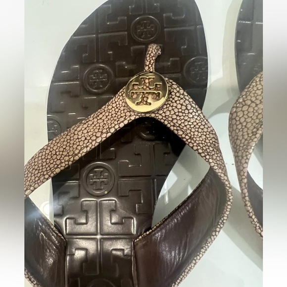 Tory Burch, Thora Sandals, Brown Reptile Embossed, Size 10, EEUC - Picture 2 of 5